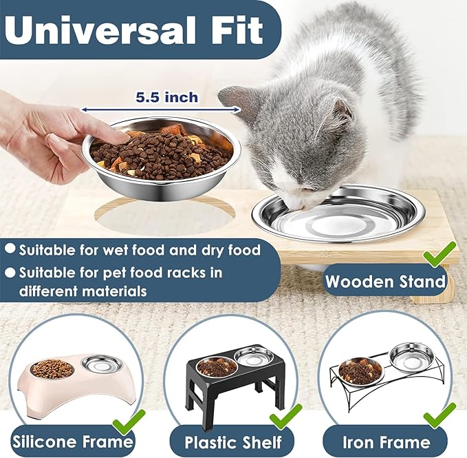 24 PCS Thickened Stainless Steel Cat Bowls, 5.5 Inch Shallow Wide Flat Metal Kitten Food Bowls, Whisker Friendly Fatigue Relief Replacement Basic Pet Dishes for Indoor Cats