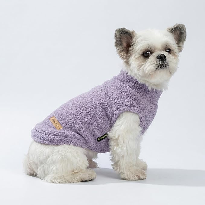 Fitwarm 2 Pack Striped Fleece Dog Sweater, Warm Winter Clothes for Small Dogs Boy Girl, Fuzzy Pet Outfit, Pink, Lavender Purple, XXL