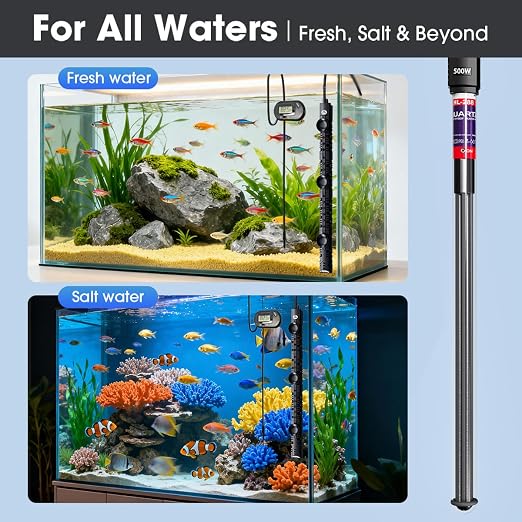 MQ Submersible Aquarium Heater Auto Thermostat, 300W Fish Tank Heater for 35-60 Gallon with LCD Digital Aquarium Thermometer, Shatter-Proof and Blast-Proof
