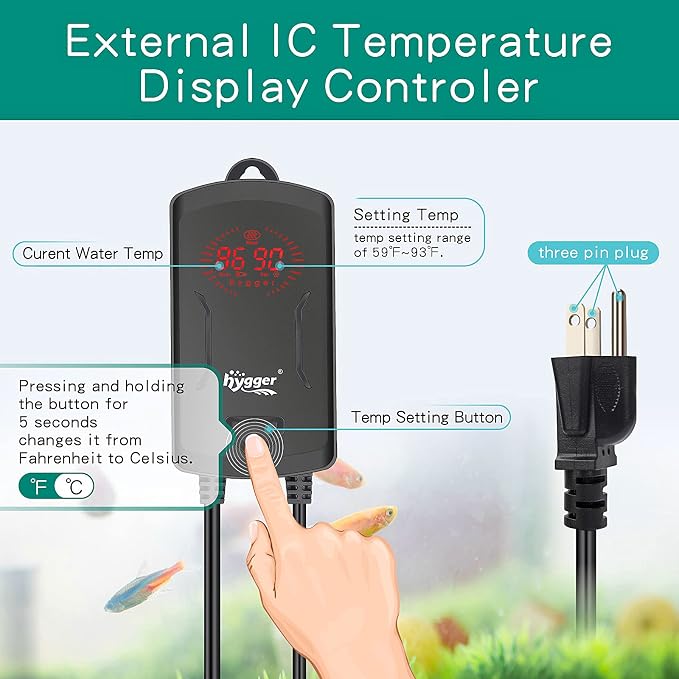 hygger 80-190 Gallon Aquarium Heater with LED Display Controller, Quartz Submersible Fish Tank Heater 800W for Saltwater Freshwater
