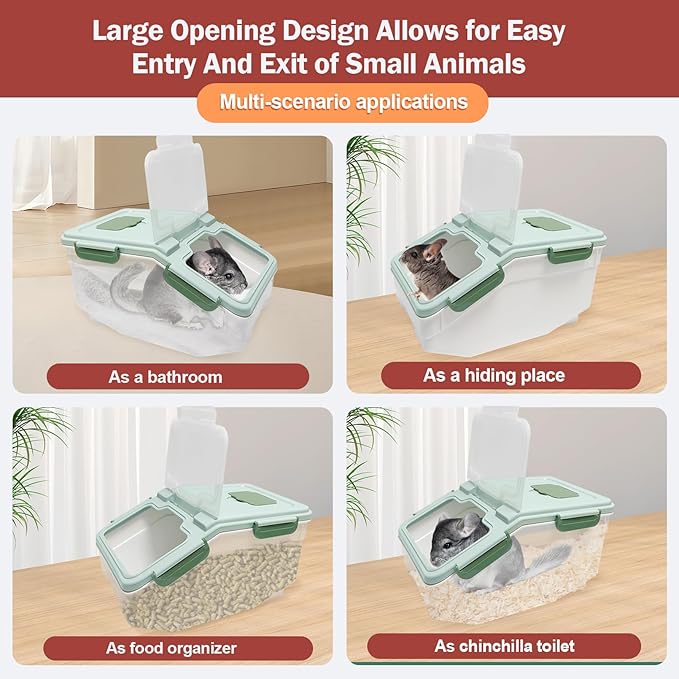 Large Chinchilla Sand Bath Container Kit Plastic Chinchillas Dust Bath House with Sand Cup and Sand Shovel Hamster Shower Room for Hedgehog Guinea Pig Squirrel and Other Small Animals(Green)