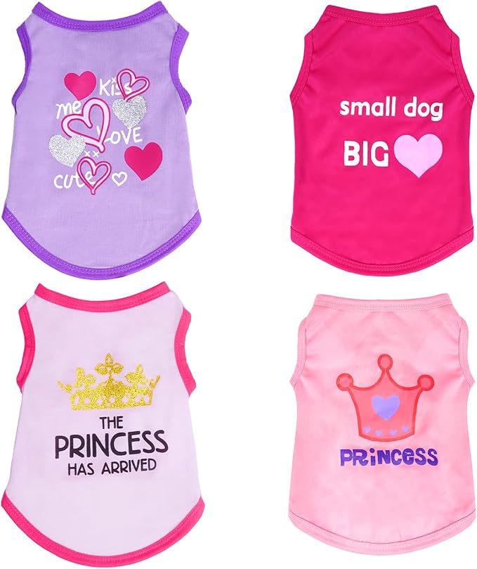 Pistha 4 Pack Dog Shirts Summer Printed Puppy Clothes Cute Sleeveless Pet T Shirts Dog Clothes for Small Medium Dogs Cats Girl(L)
