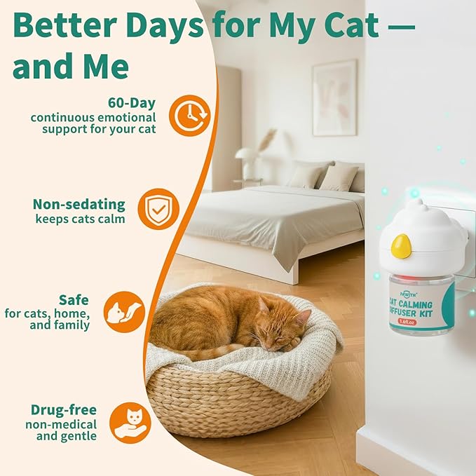 Cat Calming Diffuser with Pheromones – Cat Pheromone Diffuser for Cats, Helps Reduce Stress, Anxiety, Scratching & Urine Marking, Calming Diffuser for Cats with 2 Refills