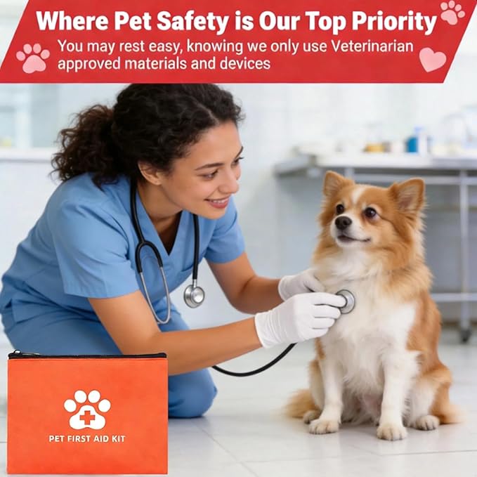 Portable Pet First Aid Kit, Emergency Kit for Dogs and Cats with Tick Remover Tools, Thermal Blanket Portable Waterproof Case for Hiking, Travel, Home, Car Use（102 pcs