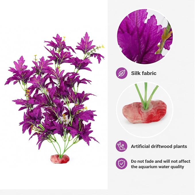 Silk Aquarium Plants 18 Inch Artificial Silk Plants for Fish Tank | 2 Pcs Aquarium Decor Beta Fish Tank Decor Aquatic Water Grass Decoration for Betta Fish Tank (Purple)