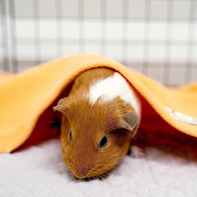GuineaDad Original Reusable Cage Liner – Orange Fleece Bedding with Burrowing Pocket –Waterproof Bottom – Fits Midwest Guinea Pig Cage – Small Animal Supplies