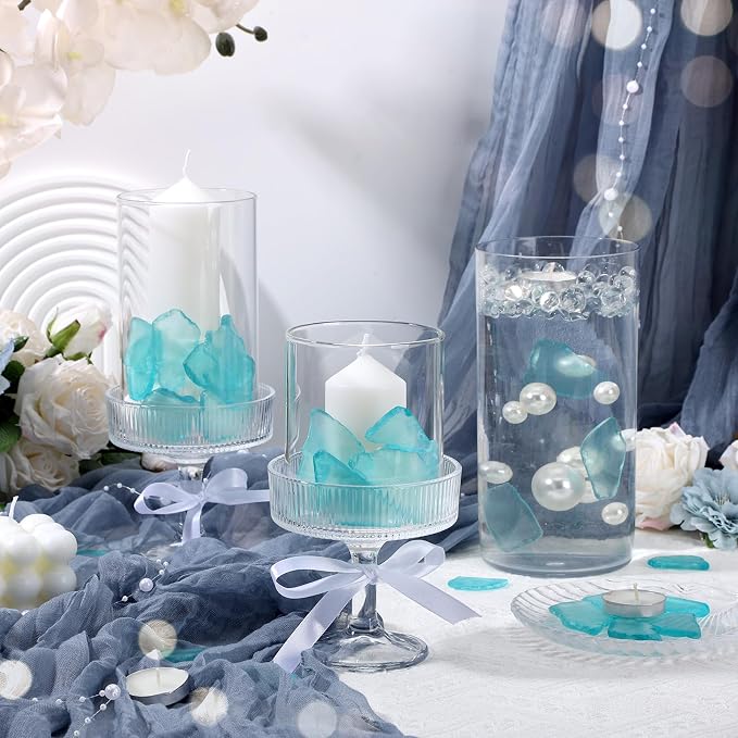 SUREAM Blue Sea Glass Decor, Flat Frosted Sea Glass for Christmas Tree Decor, Beach Glass for Wedding Centerpieces Party Home Decoration(13oz)