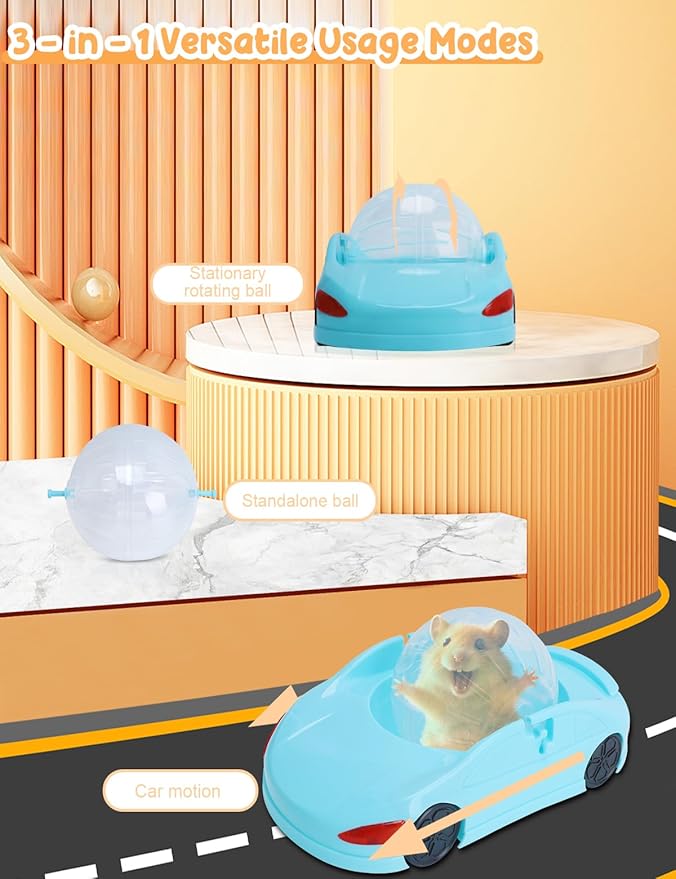 3 in 1 Dwarf Hamsters Exercise Ball Super Cute Pet Sports Car for Robo,Siberian,Russian Dwarfs Hamster - Easy Spin, Lock and Spins, Lock Car Spin - 4.7 Inches Mini Ball Only for Small Hamster