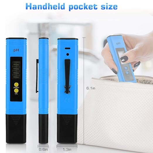 PH Meter for Water Hydroponics Digital PH Tester Pen 0.01 High Accuracy Pocket Size with 0-14 PH Measurement Range for Household Drinking, Pool and Aquarium (1, Blue, Normal)