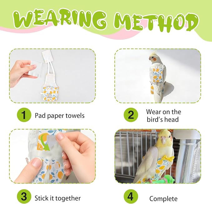 Bird Diaper Flight Suit, 3-Packs Lightweight Reusable Washable Elastic-Straps Parrot Clothes for Peony/Monk Parakeet, Prevents Poop Leaks & Feather Pecking (Bow+Lemon+Cherry, L)