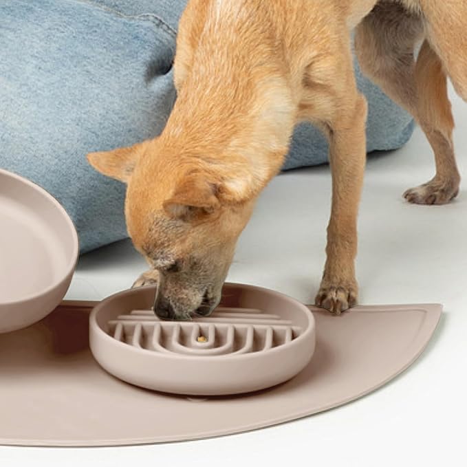 Should We Go? Slow Feeder for Dogs, The Slowdown Bowl Silicone Slow Eating Mealtime Solution with Modern Lick Mat Design, Reduces Gulping, Fits 1 Cup, 6” Across x 1.25” Tall, Small-Tan