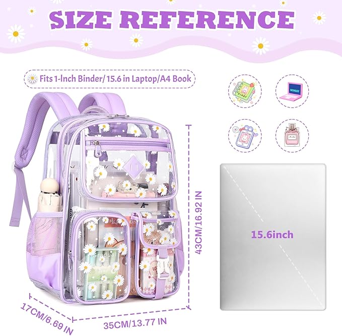 PIG PIG GIRL Clear Backpack for School,Heavy Duty PVC Transparent Bookbag for Girls Stadium Approved See Through Backpack