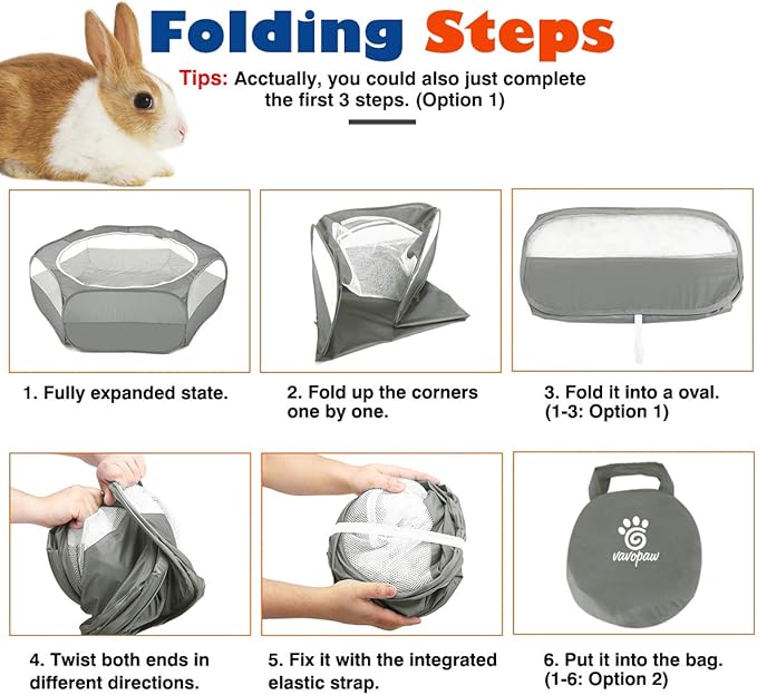VavoPaw Small Animals Playpen, Waterproof Breathable Indoor Pet Cage Tent with Zipper Cover, Portable Outdoor Exercise Yard Fence for Kitten Hamster Bunny Squirrel Guinea Pig Hedgehog, Gray