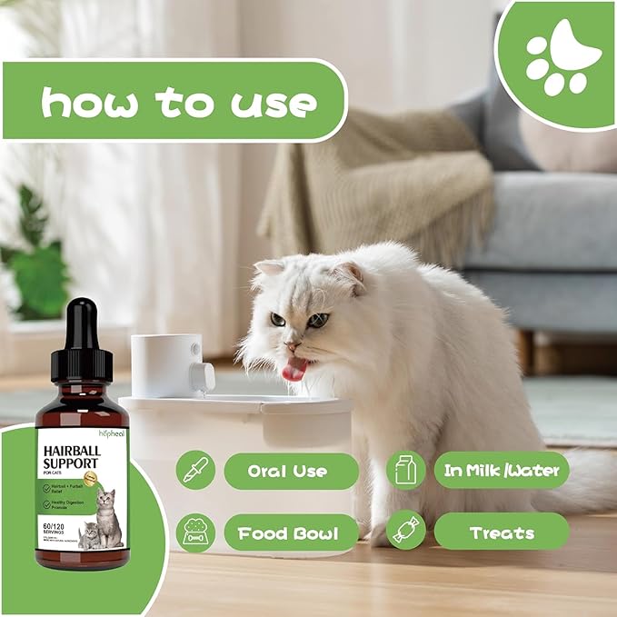 Cat Hairball Support Drops, Digestive Aid, Furball Treatment, Hairball Cat Treats for Skin & Coat, Digestion, Nutrient Absorption(2PACK)