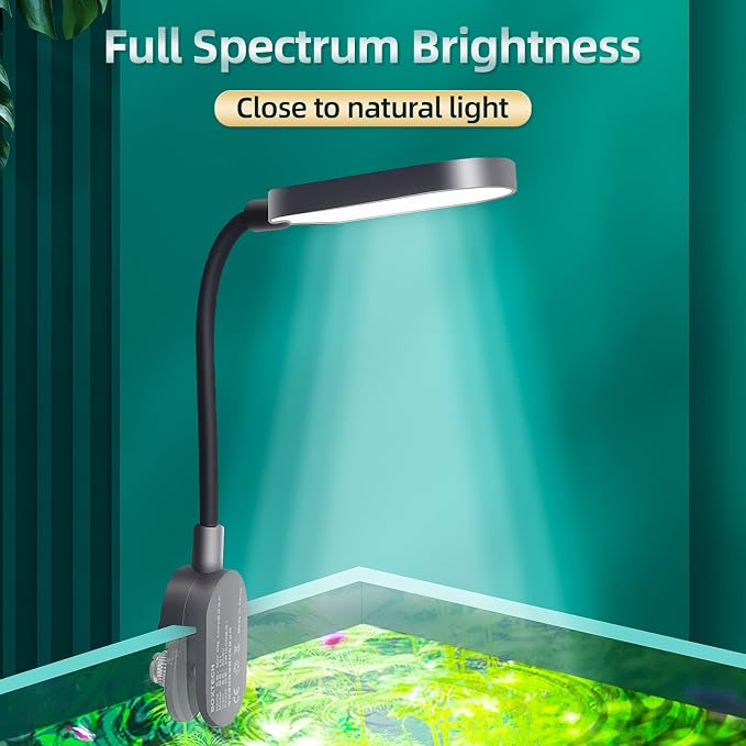 5W Aquarium Light, Full Spectrum USB Clip-on LED for Nano Tank | Full spectrum for plants, soft eye protection. Fits ≤0.8cm, 360° rotation. USB, 40% energy save. For 5gal