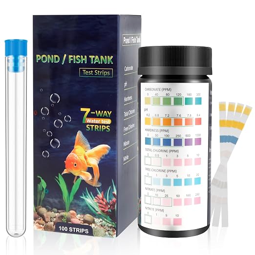 100Pcs Aquarium Test Strips, Water Testing Strips for Carbonate Root 7 in 1 Fish Tank Test Kit pH Hardness Total Chlorine Free Chlorine Nitrate Nitrite with Test Tube Fast Accurate Aquarium