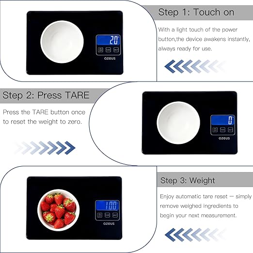 Food Scale with USB Rechargeable, Digital Kitchen Scale with 6 Units, High Precision to 0.04 oz /11lbs Capacity, Weight Range from 3g-5000g (Black)