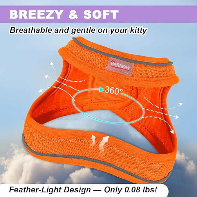 Cat Harness and Leash Set,Escape Proof Kitten Harness,Step in Adjustable Soft Lightweight,Easy Control,Reflective Strips Comfortable for Walking Travel(Orange,S)