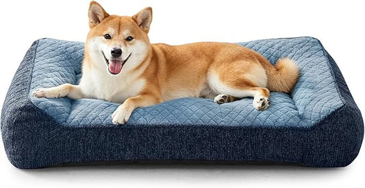 JOEJOY Orthopedic Dog Bed Medium Sized Dogs, Extra Thick Supportive Big Dog Couch Bed with Sides, Ultra Soft Pet Bed Sofa, Blue, 35''x25''