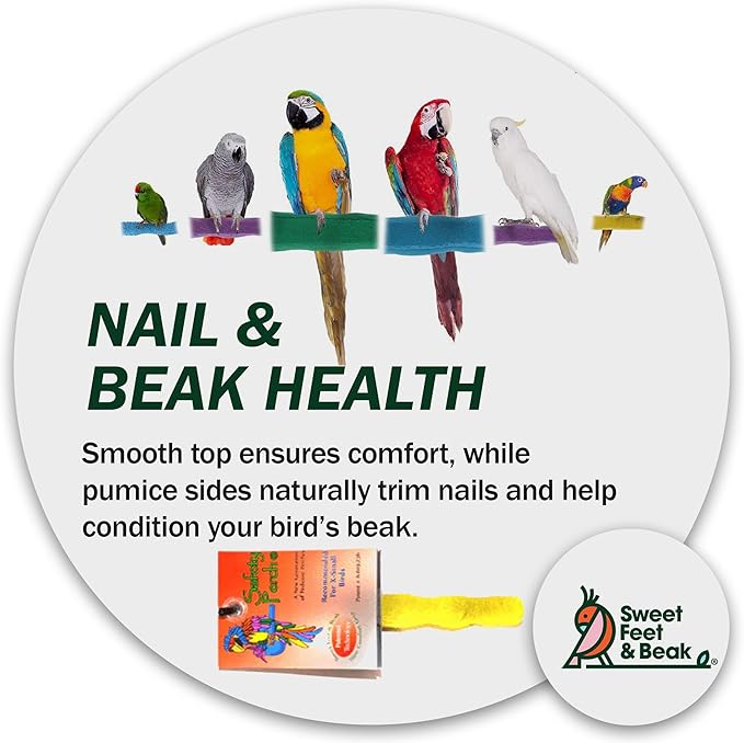 Sweet Feet and Beak Comfort Grip Safety Perch for Bird Cages - Pedicure Perch for Birds to Keep Nails and Beaks in Top Condition - Safe Easy to Install Bird Cage Accessories Small 6.5" - Yellow
