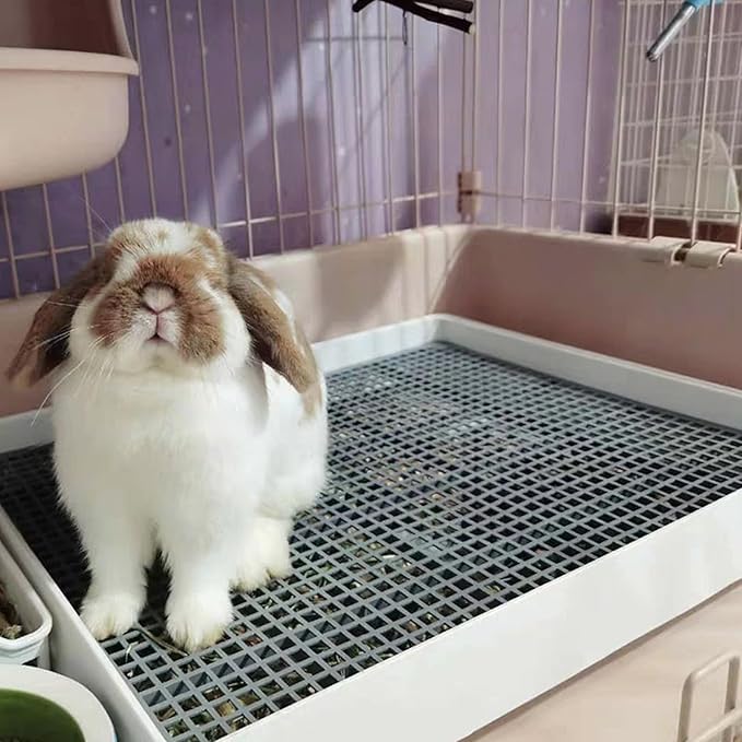 PODOO Rabbit Litter Box – Training Potty Tray for Guinea Pig & Small Pets · Spacious Grid Pan with Low Entrance, Easy-Clean & Odor-Resistant—Helps Keep a Clean Cage and Reduce Mess