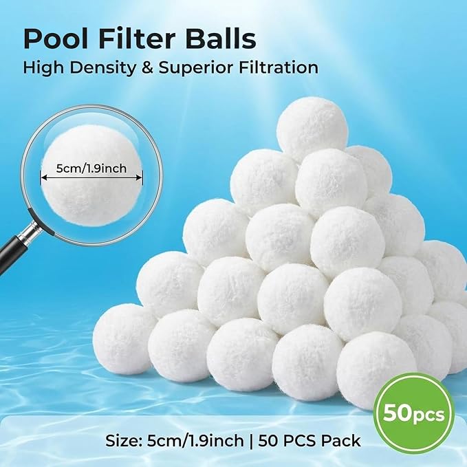 MAQIHAN 50PCS Pool Filter Balls - Sand Filter Ball, Aquarium Filter Media | Reusable Poly Filter Balls for Pool Robots & Water Tank, Sand Filter Pump Systems Accessories, Swimming Pool Cleaning, White