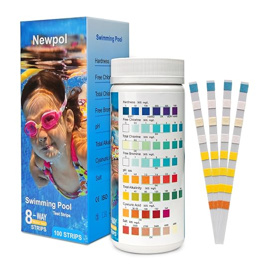 Newpol 8-in-1 Pool Test Strips, 100 Strips Water Testing for Swimming Pool, Hot Tub and SPA