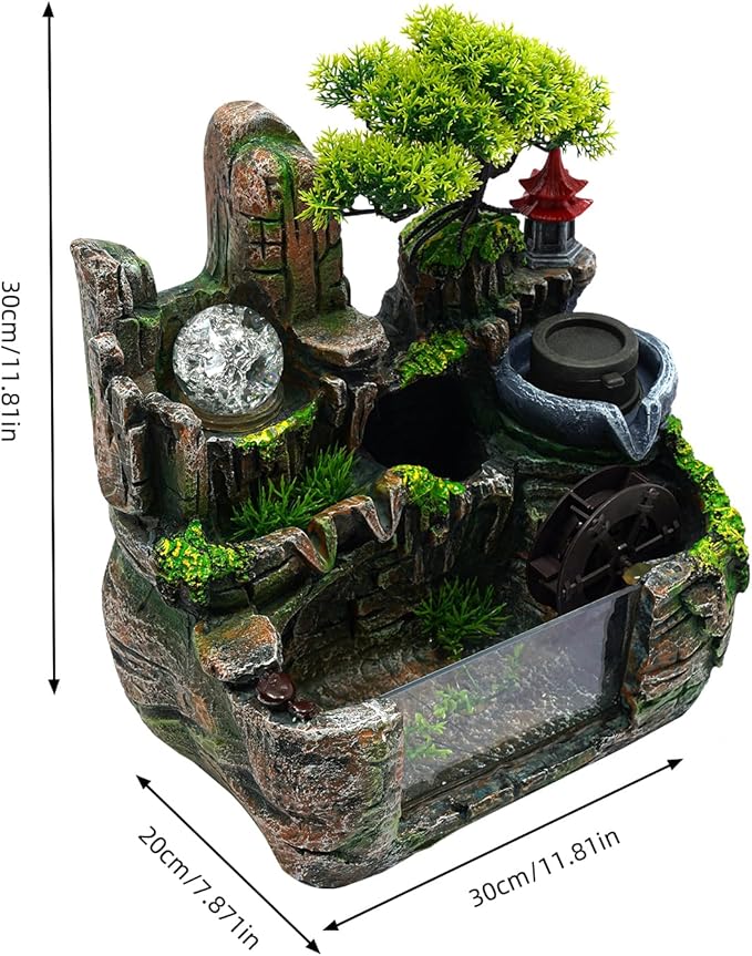 Tabletop Water fountainRockery Tabletop Fountain Indoor Waterfall | with an Atomizer Elaxation Water Feature Meditation with LED Light for Desktop Home Office Decor