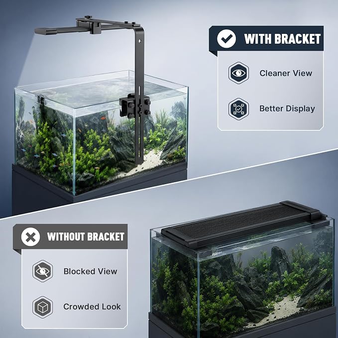 Salcod Aquarium Light Bracket for Rimless Tanks, Fits 2.4"-5.3" Lights | Fits 0.18"-1.2" Tank Edges, Adjustable Height & Depth, Aluminum Riser for Rectangular LED Lights, Planted & Saltwater Tanks