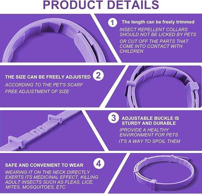 Cat Calming Collar, 15-Inch Adjustable, 60-Day Stress Relief, Purple, 4-Pack