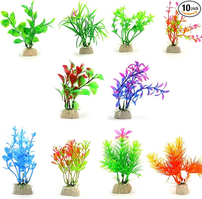 10 Pack Artificial Aquarium Plants, Small Size 4 to 4.5 inch Approximate Height Fish Tank Decorations Home Décor Plastic | Small Size 4 to 4.5 inch Approximate Height Fish Tank Decorations Home Décor Plastic