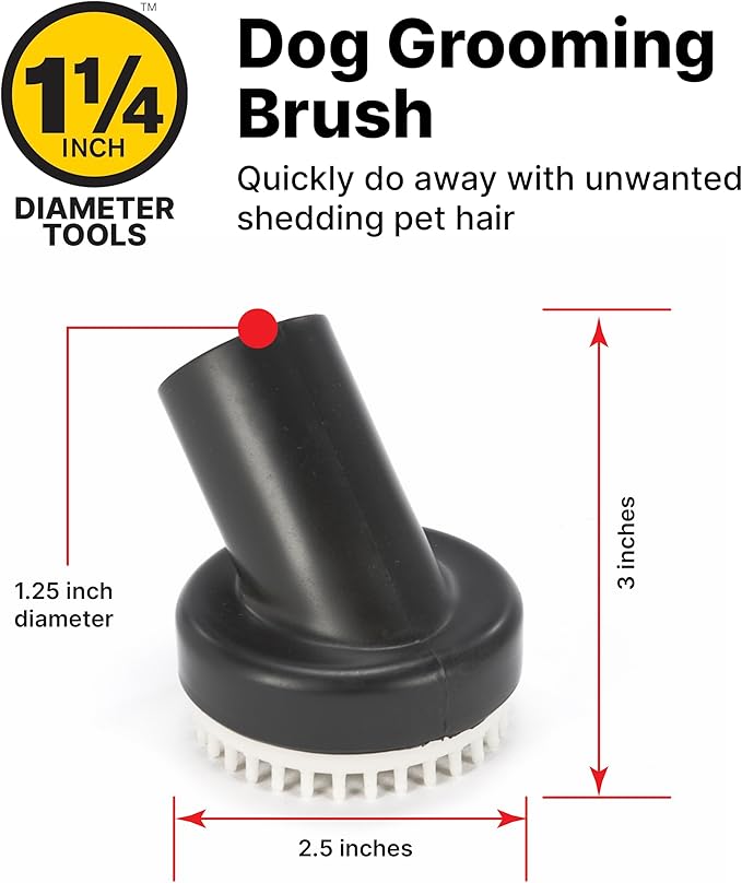 Shop-Vac 9190400 Dog Grooming Tool, 1.25 Inch Diameter, Soft Bristles for Gentle Pet Grooming and Vacuuming, (1-Pack)