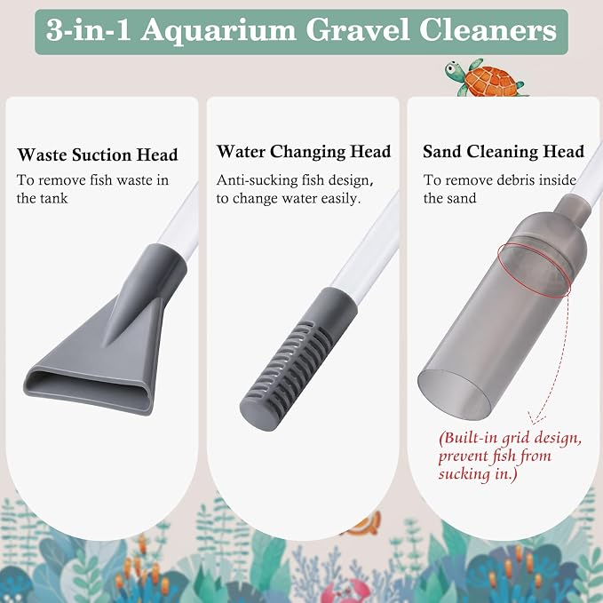 AOZU 3-in-1 Aquarium Vacuum Gravel Cleaner, Adjustable Fish Tank Siphon Cleaner, Aquarium Water Changer and Sand Washer Kit with Hand Siphon Hose & Extension Tube