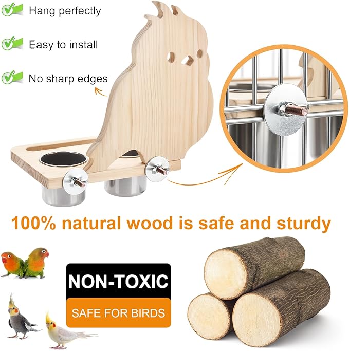 Natural Wood Bird Perch, Parrot Cage Accessories, Suitable for Parakeets, Cockatiels, Lovebirds, Tool-Free Adjustable Bird Cage Supplies & Bird Toys