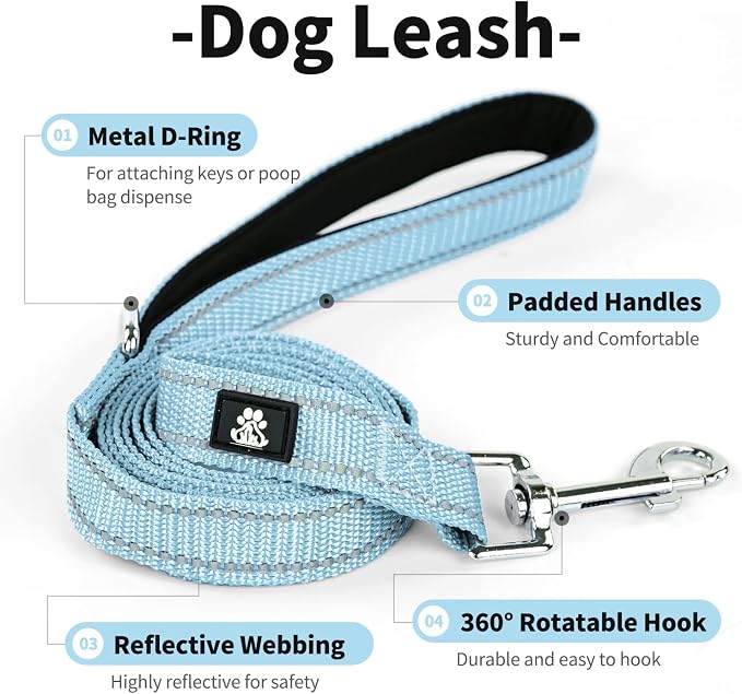 IVY&LANE Reflective Dog Collar and Leash Set,Adjustable Neoprene Padded Dog Collars for Puppy, Breathable Nylon Pet Collar for Small Medium Large Dogs (Medium,Blue)