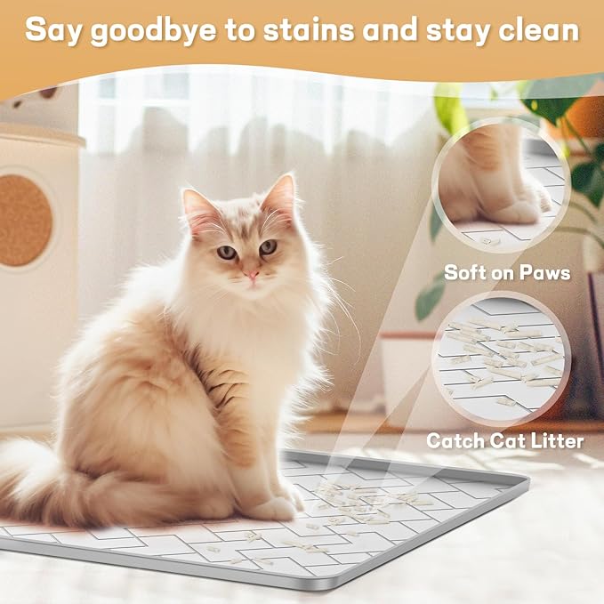 Silicone Cat Litter Mat XL for Litter Box-Extra Large Cat Litter Mat 41" X 29" to Clean, Waterproof, Urine-Proof, Non-Slip Kitty Litter Mats for Floor, Keeping the Floor Clean and Tidy