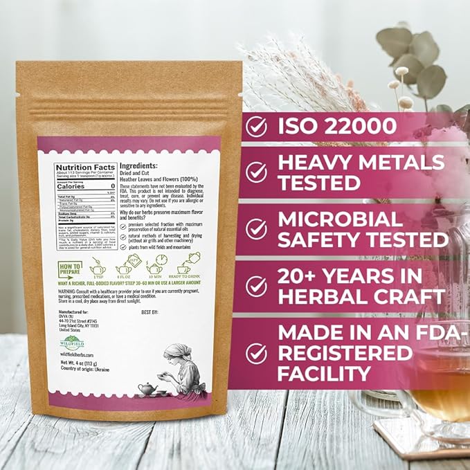 4 oz. Dried Heather Flowers And Leaves Herbal Tea (Calluna vulgaris) - 113g Brecina flores y hojas