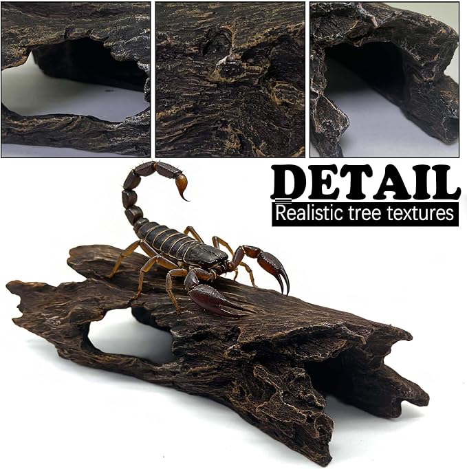 Tfwadmx Leopard Gecko Hide, 10" Reptile Hideout, Resin Simulated Hollow Log for Aquarium, Betta Fish Hideout, Reptile Tank Accessories for Corn Snakes, Lizards, Axolotls