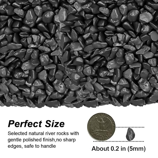 Decorative River Rocks & Landscaping Pebbles for Potted Plants | Smooth Polished Pebbles for DIY Resin Art, Vase Fillers, Aquarium Gravel, and Potted Plants(Black, 5 Pounds)