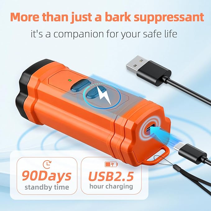 Ultrasonic Anti Barking Device for Dogs - LED Light, Compact & Portable Bark Deterrent Device for Indoor/Outdoor Use, Effective for Your Dog and Neighbor’s Dog Bark Control (Orange)
