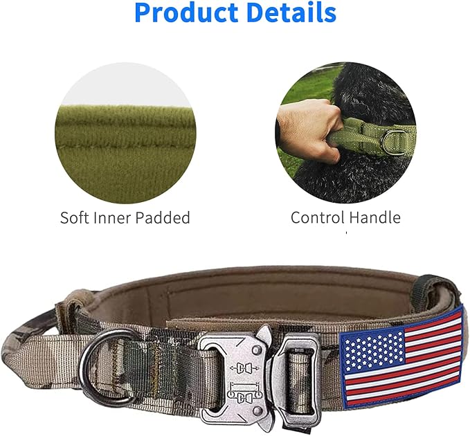 Large Tactical K9 Military Dog Collar - Heavy Duty with Handle, Camo for German Shepherd (Medium, Gray Camo)
