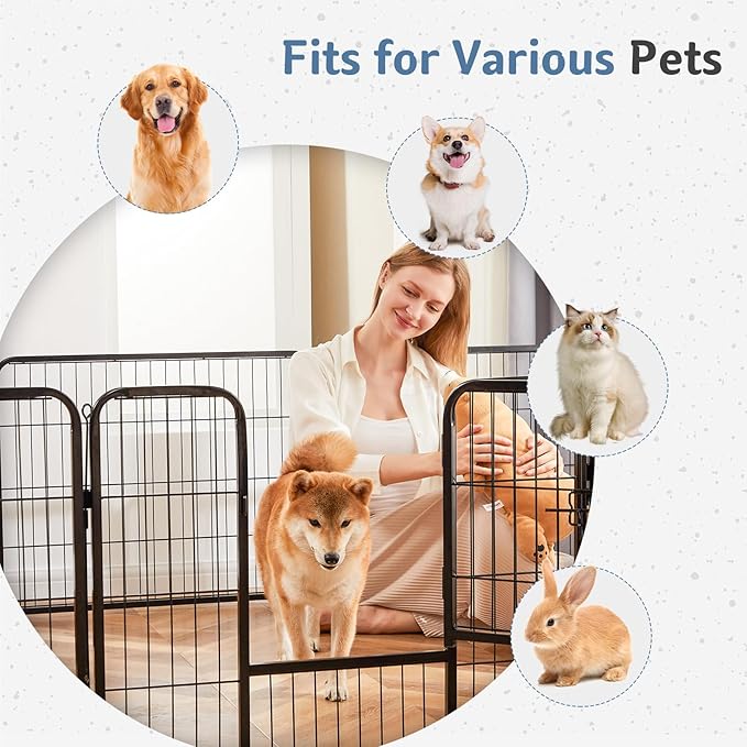 DUMOS Dog Playpen Indoor, Metal 24 Inch 8 Panels Foldable Pet Fence with Door, Outdoor Small Medium Large Dog Puppy Portable Exercise Play Pen for RV Camping, Trips, Play Yard