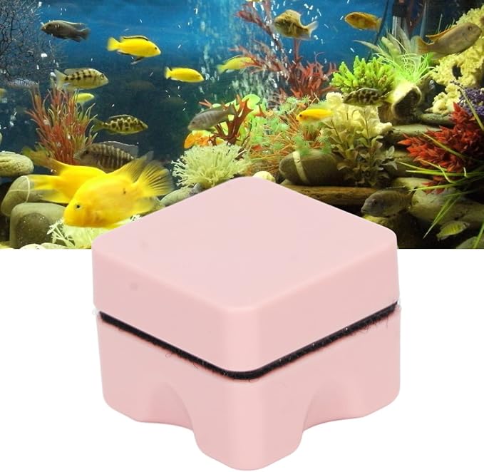 Aquarium Magnetic Brush, Magnetic Glass Cleaner Brush, Fish Tank Algaes Magnet Cleaning Tool, Algaes Scraper Waterproof Small Magnetic Brush for Fish Tank Pink