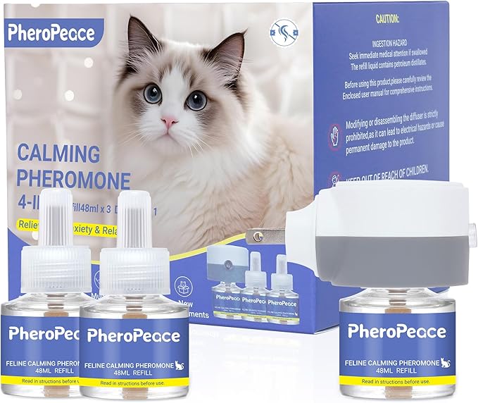 Cat Calming Diffuser Kit (1 Diffuser + 1 Refill, 48ml) – 30 Day Supply – Cat Pheromones Calming Diffuser for Multi-Cat Conflict, Urine Marking & Scratching