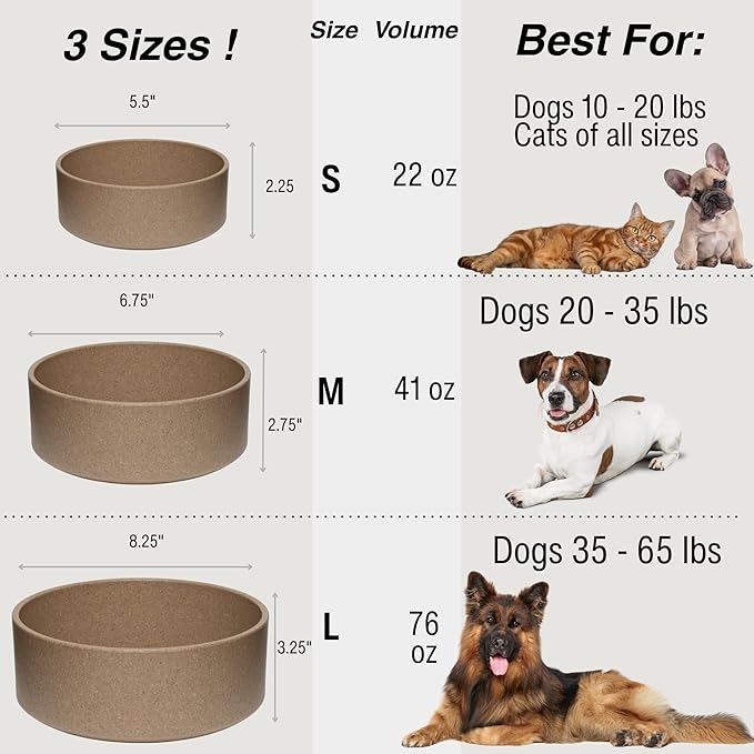 Loving Pets - Dolce Bamboo - Eco-Friendly Pet Bowls & Dishes for Dog, Cats, Puppy Food and Water Dish -Sustainable and Dishwasher Safe, Made with Real Bamboo (Medium, Coffee-Brown)