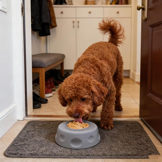 Dog Lick Bowl with Ball,Lick Ball Bowl for Dogs,Dog Licking Bowl with Rolling Ball,Slow Feeder Ball Bowl to Slow Pet Eating,Rolling Ball Dog Bowl Give Pet More Time to Enjoy Eating. (Gray-2pcs)