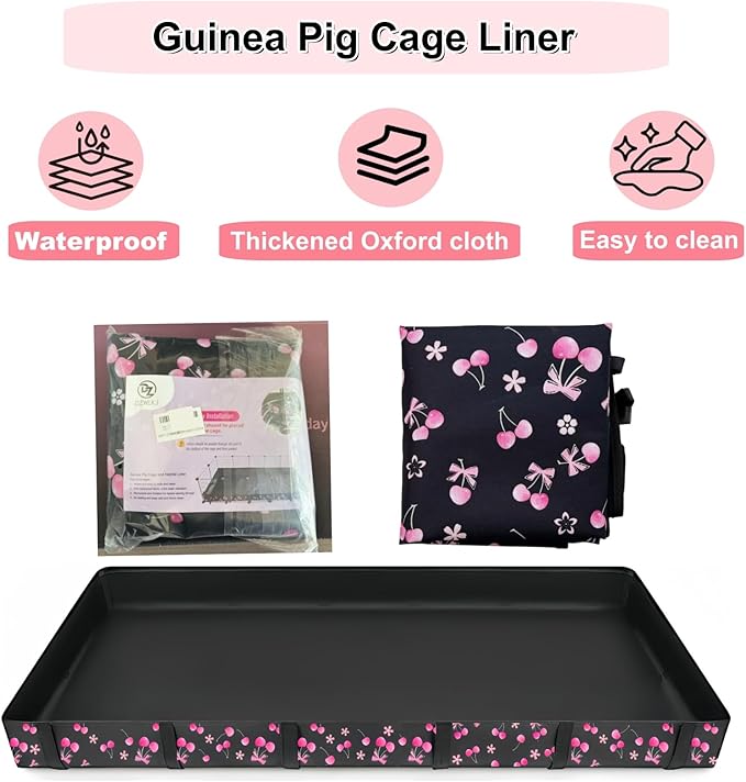 DZWLKJ Guinea Pig Cage Liner,Washable Tarp Bottom Base,Cherry Graphic,48"x72", Reusable for Rabbit, Chinchilla, Hedgehog, Ferret & Other Small Animals.