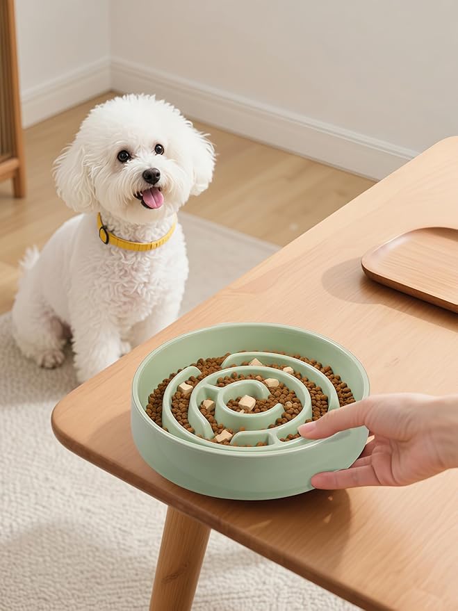 Ceramic Slow Feeder Dog Bowls with Anti-Slip, Slow Feeder & Non-Slip Design, Boredom and Anxiety Reducer, Suitable for All Breed Dogs and Cat (Ceramic-Green)
