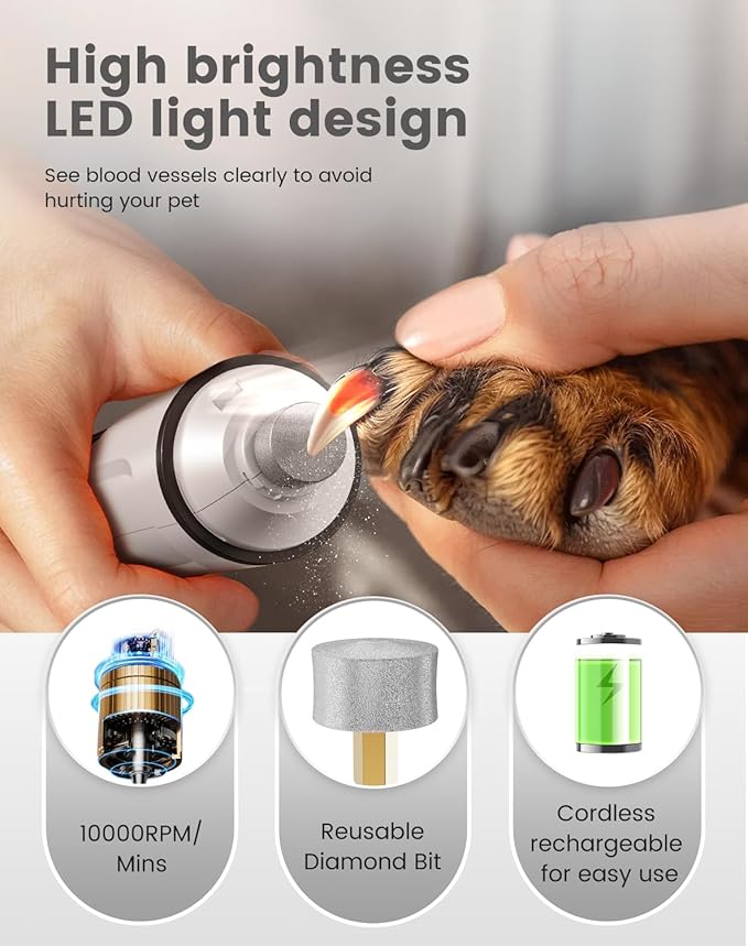 PAPMINI 2 in 1 Dog Nail Grinder Quiet and Dog Paw Trimmer, Powerful Painless Electric Dog Nail Trimmers for Large Medium Small Dogs, Rechargeable Cordless Dog Hair Clippers for Paws, Ears, Eyes, Rump