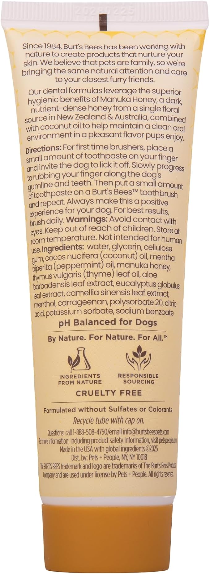 Burt's Bees for Pets Peppermint Toothpaste for Puppies with Manuka Honey and Coconut Oil for Gum Health & Tartar Control, 99.1% Natural Origin Formula, Fluoride-Free, Peppermint Flavor, 2.5 Oz